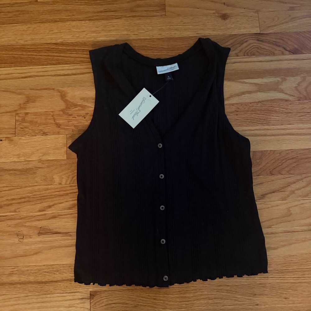 Universal Thread Ribbed Button Down Tank Top XL Black Cotton Modal Stretch NWT